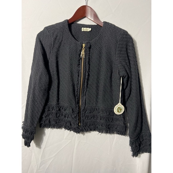 Spartina Black Textured Jacket with Fringe Details - Picture 1 of 3